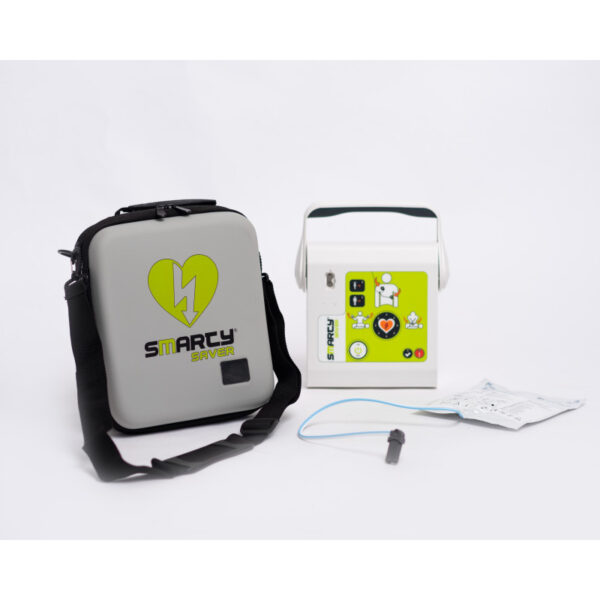 sm1b1001 smarty saver semi automatic defibrillator front bag pads 1 1